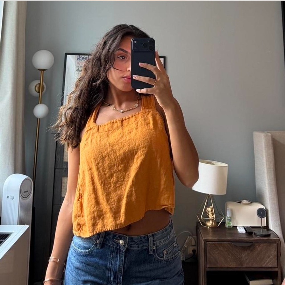Linen Yellow Sleeveless Top